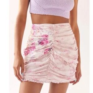 For Love & Lemons Taylor Floral Ruched Mini Skirt MEDIUM romantic patchwork NWT